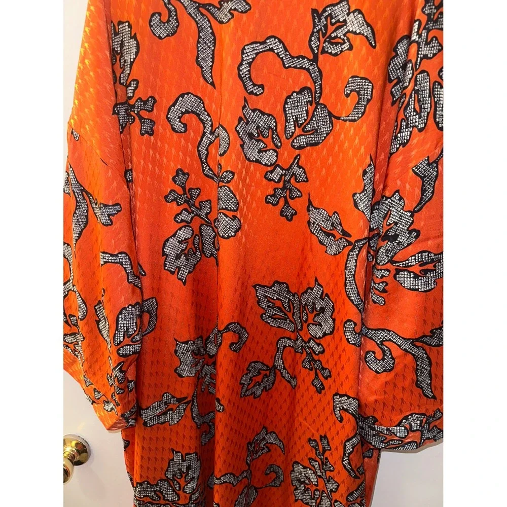 Chicos Orange Floral Kimono Topper Jacket Open Front Size 4 XL XXL New With Tags